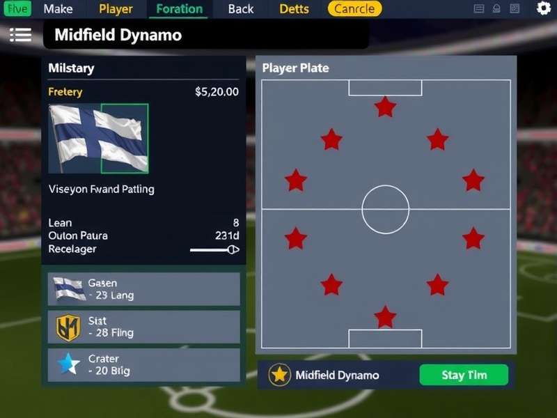 Midfield Dynamo gameplay screenshot showing tactical interface