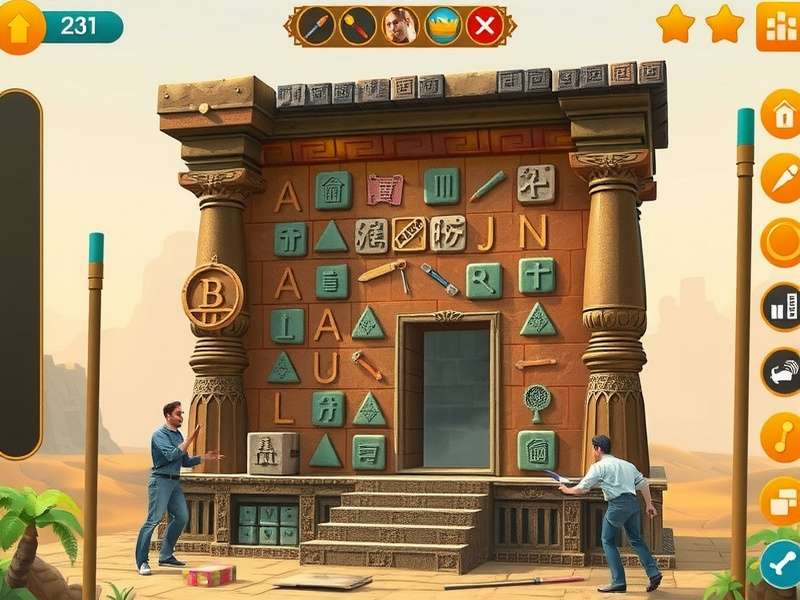 Temple Mystery Solver puzzle interface showing various challenge types