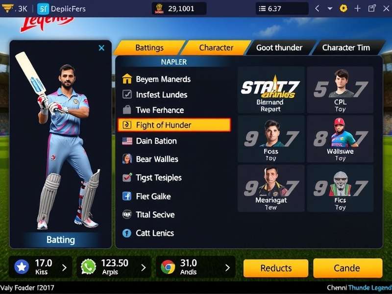 Chennai Thunder Legends gameplay screenshot showing batting interface
