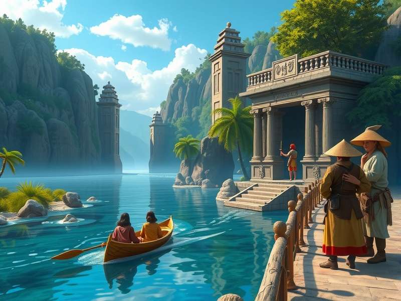 Mystic River Voyager Ancient Temple Scene Mystic River Voyager story scene showing ancient temple