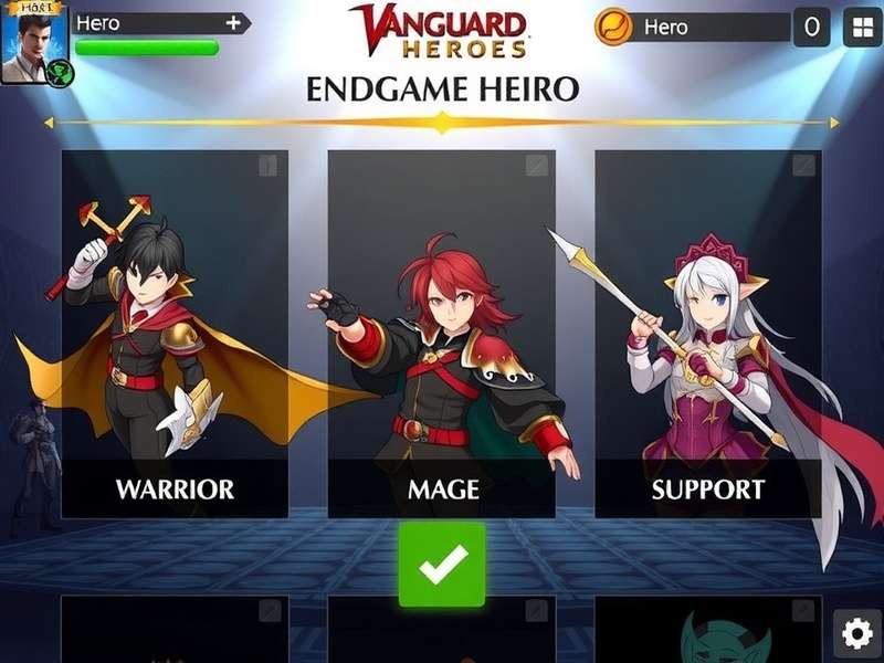 Vanguard Heroes Character Selection Screen