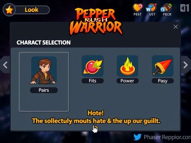 Pepper Rush Warrior Character Selection Screen