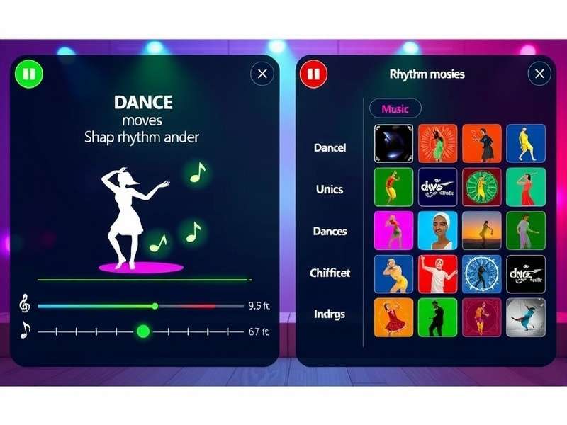 Desi Groove Master gameplay screenshot showing dance moves and rhythm notes