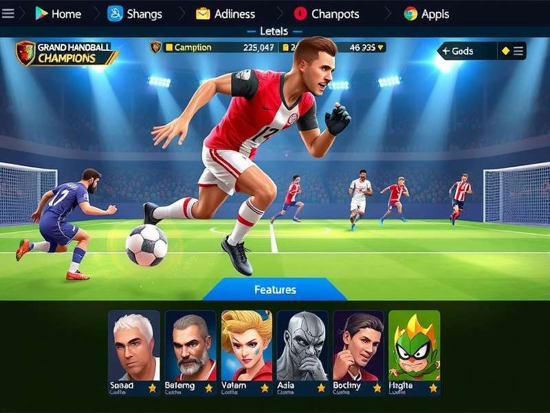 Grand Handball Champions gameplay screenshot showing intense match action