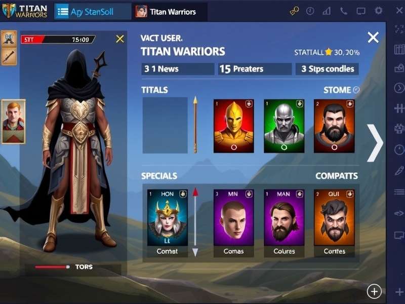 Titan Warriors Main Interface Titan Warriors game main screen showing character selection