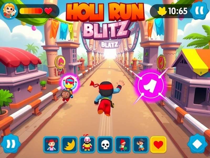 Holi Run Blitz gameplay showing colorful characters and environments