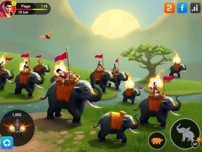 Prabhu Elephant Charge gameplay screenshot showing elephant warriors in battle