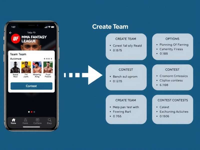 MMA Fantasy League mobile app interface showing team selection and contest joining options