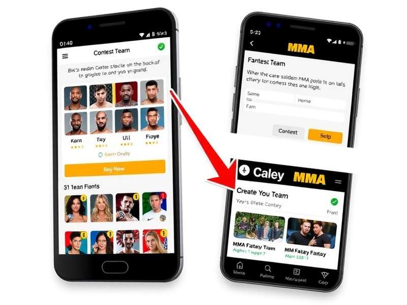 Step-by-step visual guide showing how to create a team in MMA Fantasy League