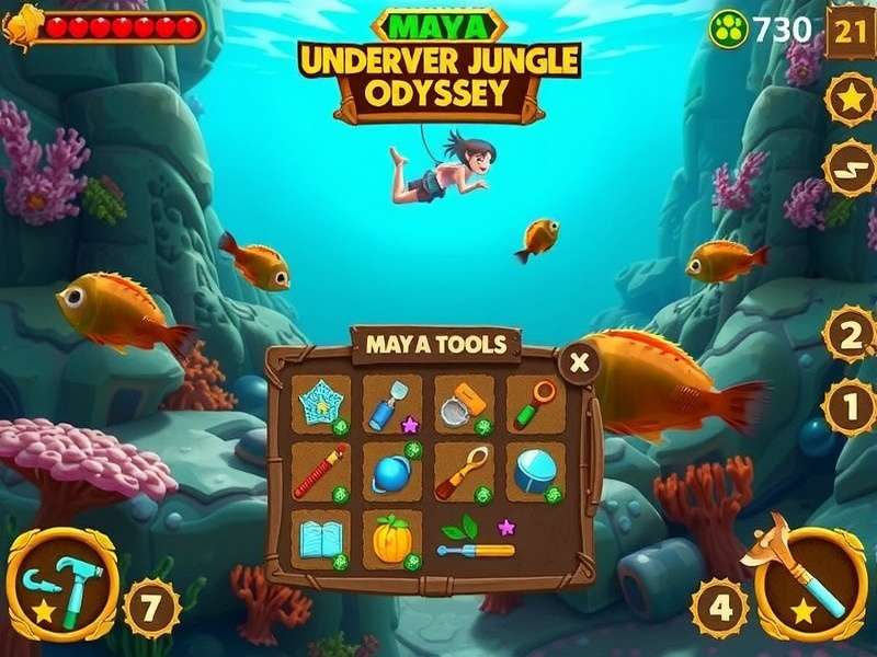 Character Maya from Underwater Jungle Odyssey interacting with aquatic creature