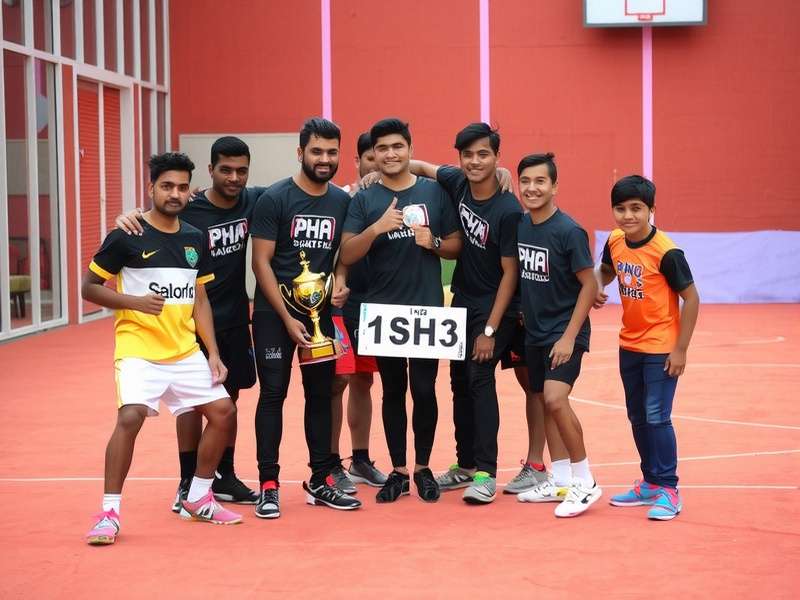 Chandigarh Handball Dominators celebrating with championship trophy