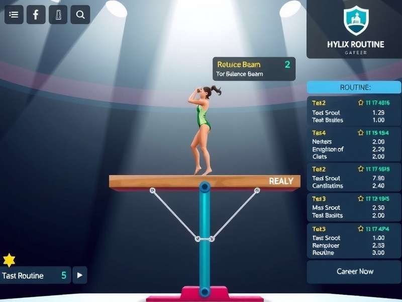 Helix Gymnastics Glory gameplay showing balance beam routine