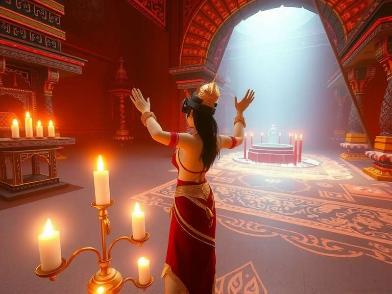 Player performing virtual ritual in VR Kali Ma Blessing