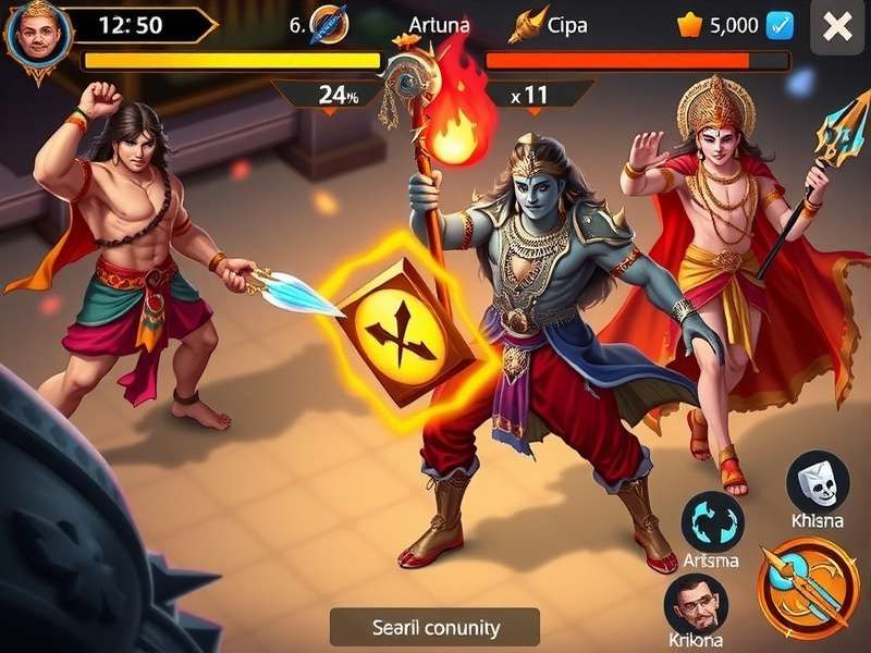 Mystic Heroes gameplay screenshot showing epic battle scene