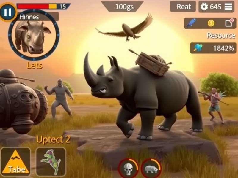Survival Rhino King gameplay screenshot showing rhino character in action