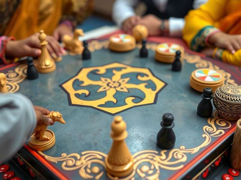 Garam Gambit game board setup with traditional Indian design elements