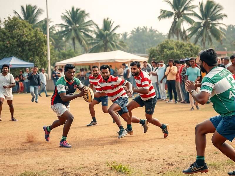 Action shot from Coimbatore Rugby Champion match showing players in competition