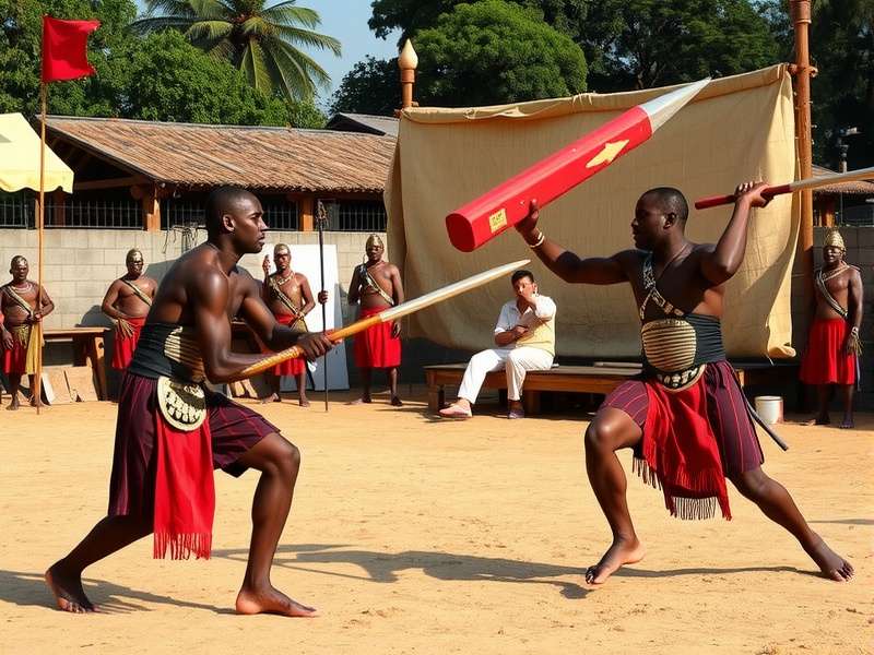 Traditional Goan Meteor Gladiator demonstration showing combat stances