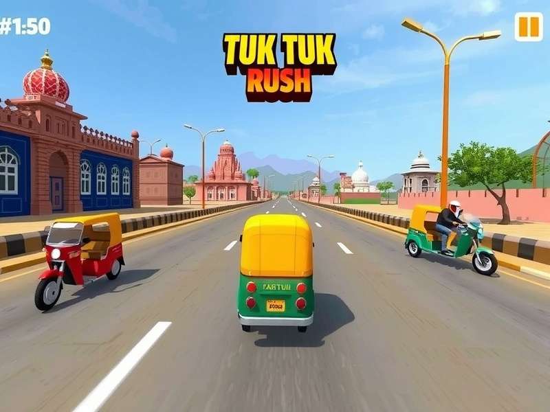 Tuk Tuk Rajasthan Rush gameplay screenshot showing vibrant Rajasthani environment