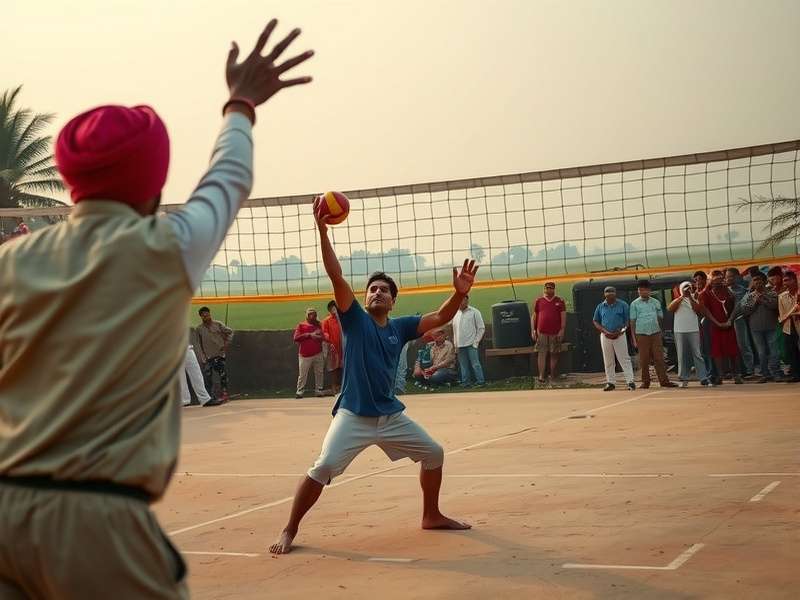 Official Punjabi Spike Master equipment including ball, net, and court markings