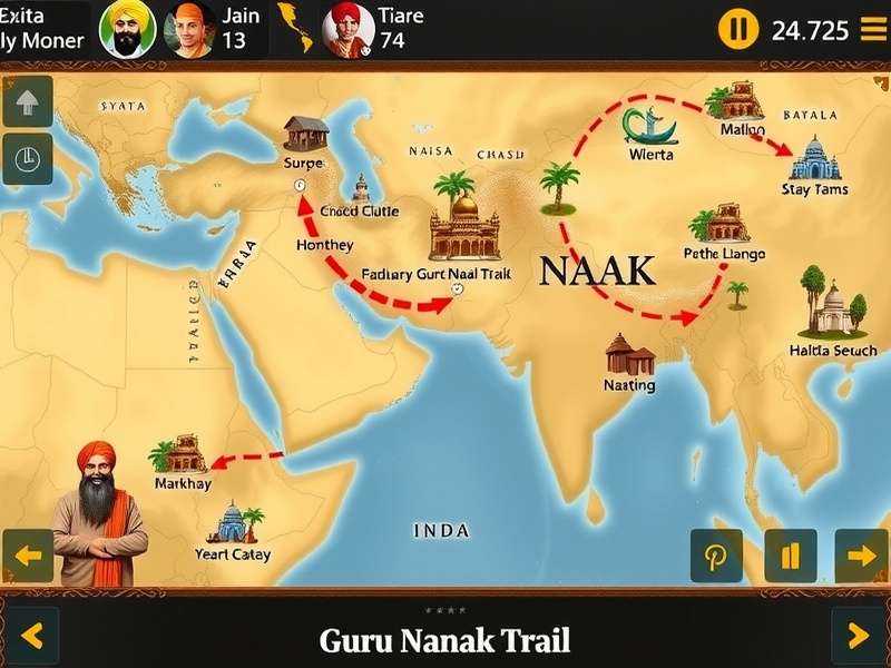 Guru Nanak Trail gameplay screenshot showing spiritual journey
