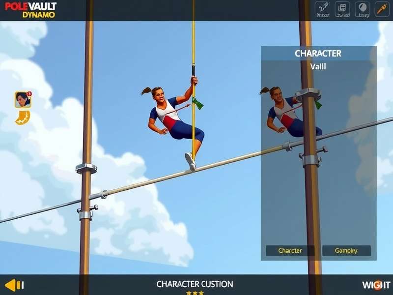 Pole Vault Dynamo India gameplay screenshot showing character mid-vault