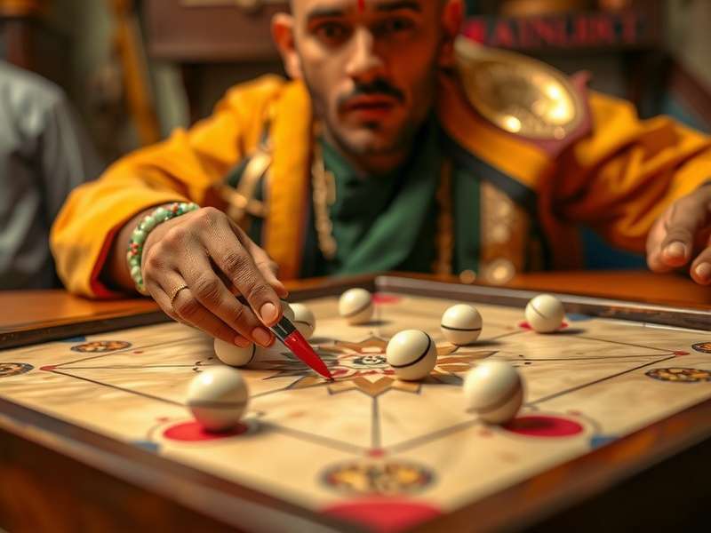 Traditional Indian Carrom Board with pieces