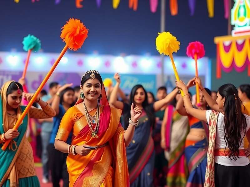 Traditional Dandiya dancers in colorful attire