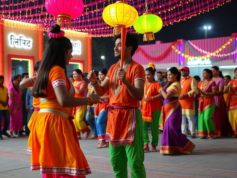Colorful dandiya sticks and traditional accessories