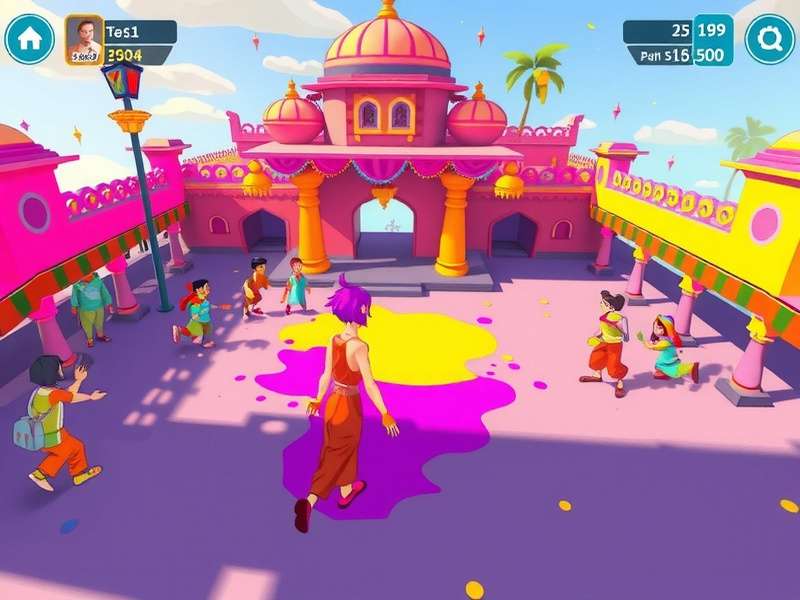 Radiant Holi Sojourn gameplay showing colorful festival environment