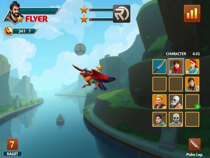 Ganges Brave Flyer gameplay screenshot showing character flying over river