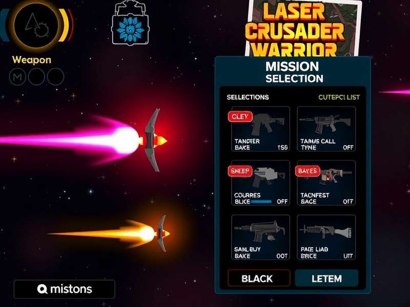 Laser Crusader Warrior mission selection screen